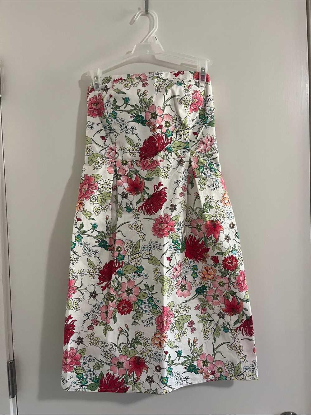 Old Navy Floral Strapless A-Line Dress- White with Pink & Red Bloom